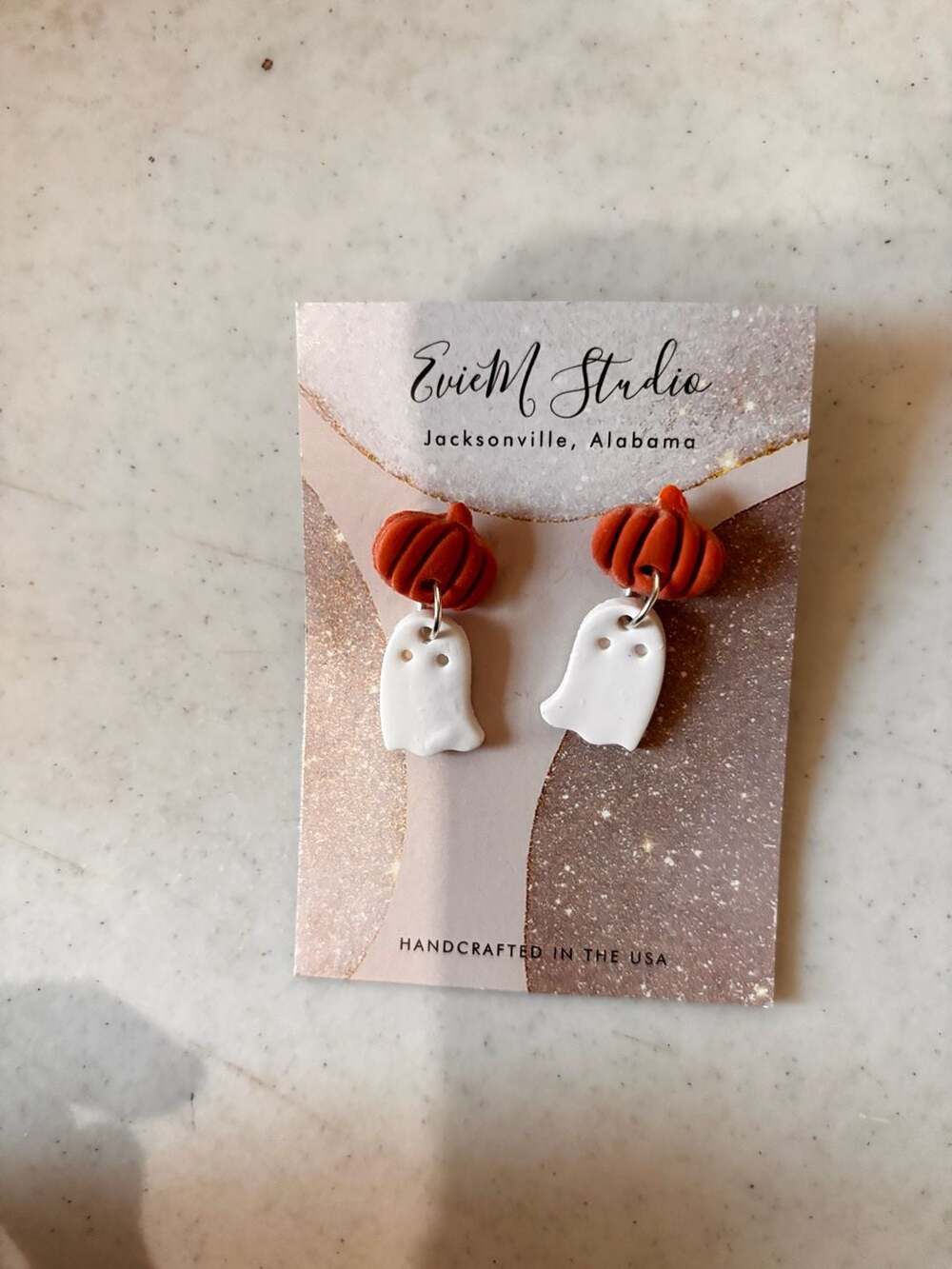 Evie M Studio Polymer Clay Pumpkin and Ghost Dangle Earrings
